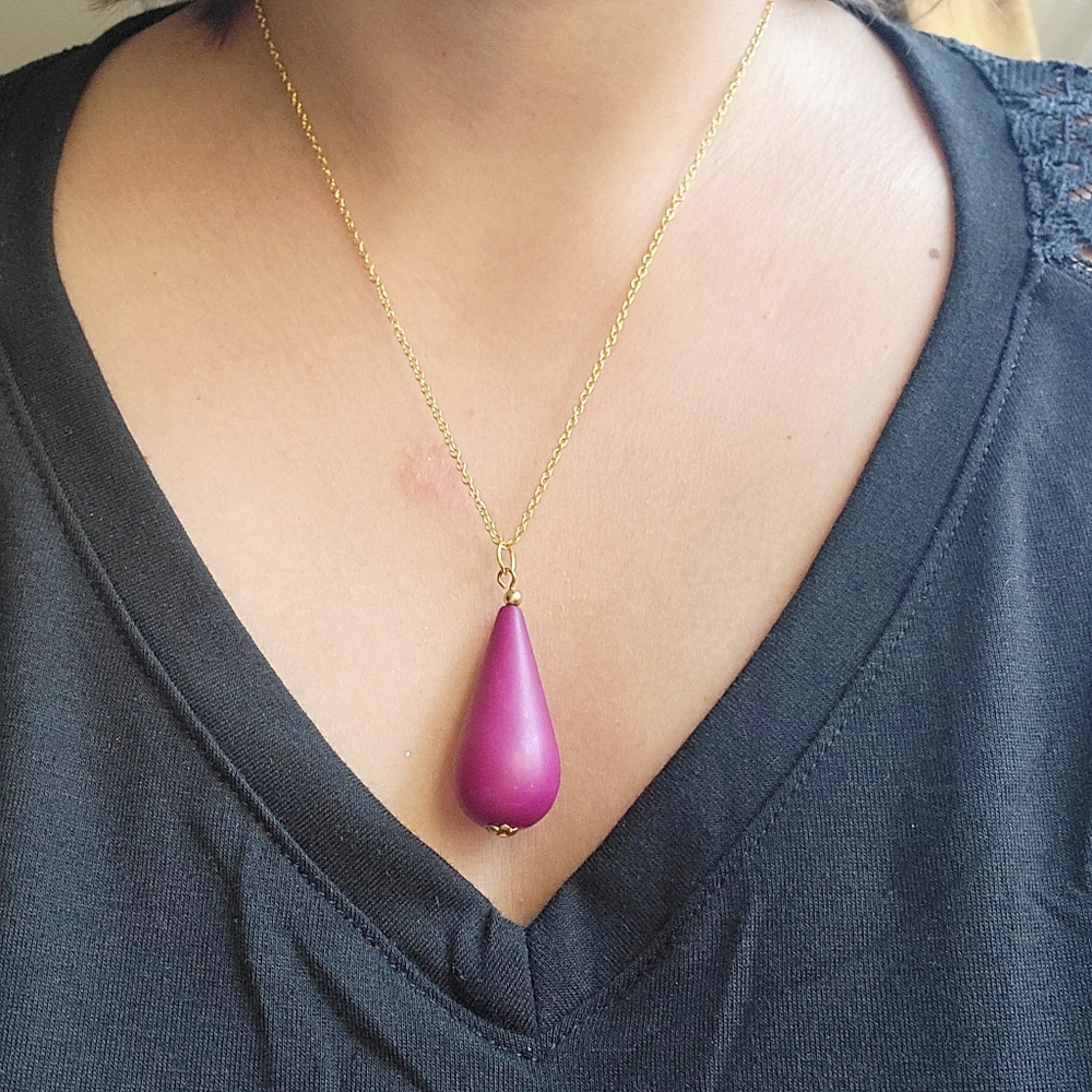 Vintage Gold Purple Pink Teardrop Statement Necklace